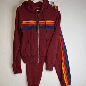 Aviator Nation 5 Stripe Zip Up Jogger Maroon SET